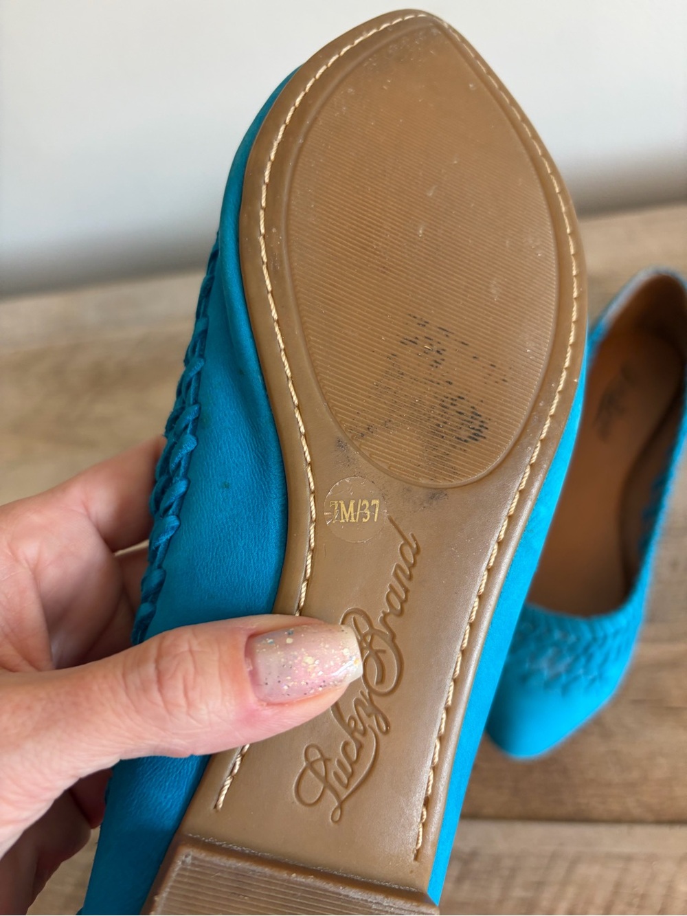 Lucky Brand Flats Women’s Size 7 PHOENE Blue Slip-on‎ Leather Woven Shoes - Picture 9 of 10